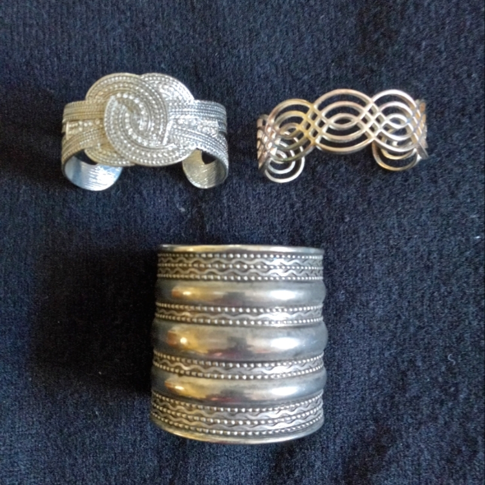 3 silver cuff bracelets